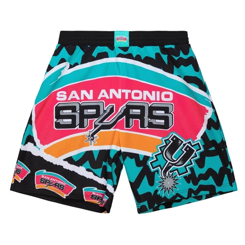 Mitchell & Ness Black/Teal NBA San Antonio Spurs Jumbotron 2.0 Sublimated Shorts Cover