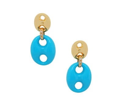 18K Yellow Gold Enamel & Natural Diamond Drop Earrings - Image 1 of 4