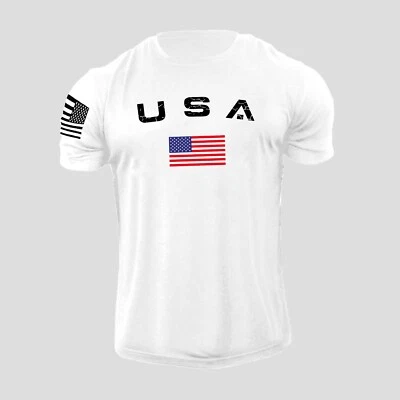 New Men's USA Flag T Shirt American Patriotic 100% Cotton - Image 1 of 2
