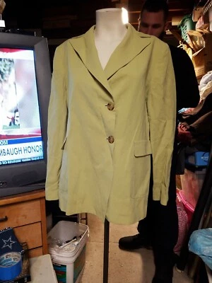 ¿Talla Elie Tahari? Blazer Chaqueta Lino Botón Frontal Carrera Verde Claro. Forrado Foto 1 de 2