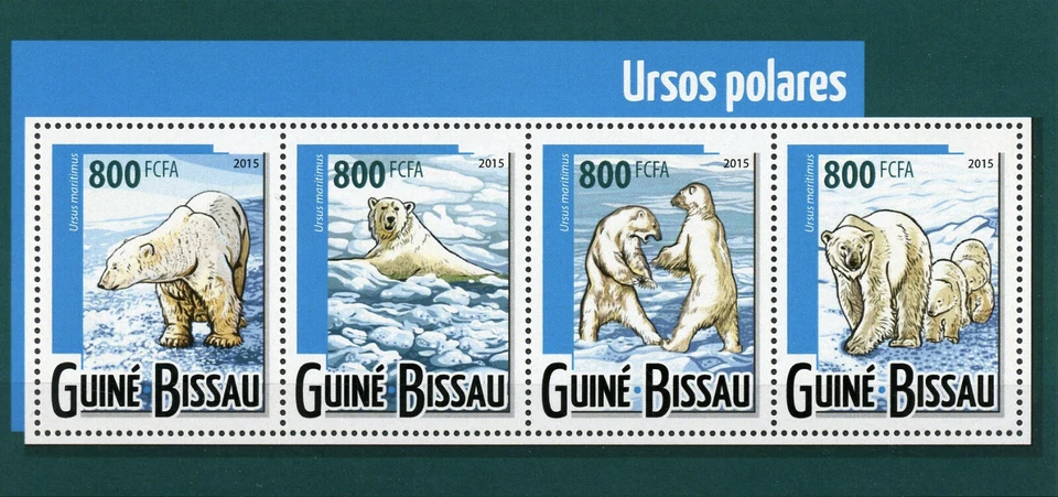 Guinea-Bissau Wild Animals Stamps 2015 MNH Polar Bears Bear Fauna 4v M/S - Image 1 of 1