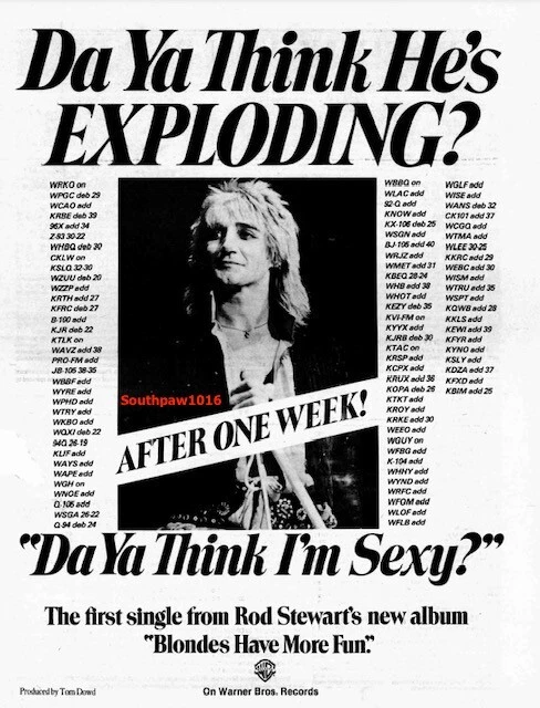 1978 Rod Stewart "Do Ya Think I'm Sexy?" Release Industry Promo Reprint Ad - Image 1 of 1