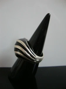 Vtg Modernist Massive 925 Sterling Silver Black Enamel Ring 7.5 US Signed - Picture 1 of 13