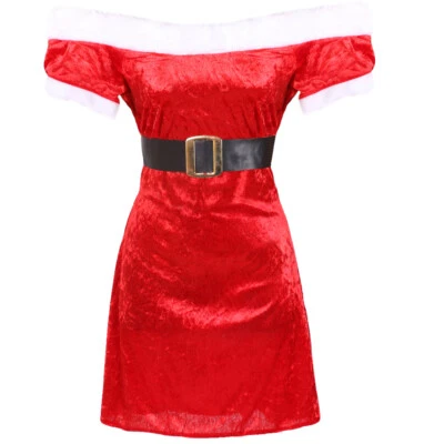 LADIES VELOUR MISS SANTA DRESS VELOUR MRS CLAUS CHRISTMAS XMAS FANCY DRESS - Image 1 of 4
