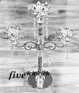 CANDLE HOLDER Crushed 3 Flower Diamond Silver Crystals Filled Romany Candelier - Picture 1 of 1