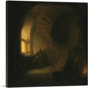 Philosopher in Meditation 1632 Canvas Art Print Rembrandt 18"x18" (.75" Deep) - Bild 1 von 11