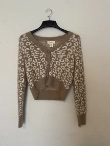 Jessica Simpson Cardigan Sweater Women's XS Brown Leopard Print Fuzzy - Picture 1 of 6
