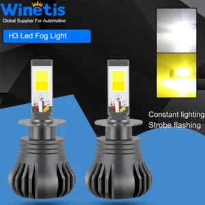 2x LED Driving Fog Light Bulbs Strobe Flashing 6000k White / 3000k Yellow H3 - Picture 1 of 8