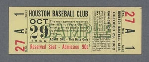10/29/60 Houston Baseball Club Sample Full Ticket • Weldon W&L - Picture 1 of 2