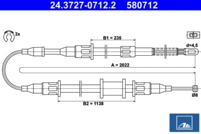 ATE 24.3727-0712.2 Cable, Freno Estacionamiento para Opel Ascona C 1.3 1.6 2.0 - Imagen 1 de 2