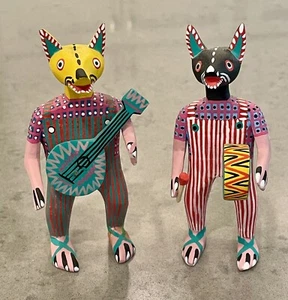 2 Wood Carving Abad Xuana Oaxacan Mexican Folk Art Band Figurines Painted 4.5" - Picture 1 of 12