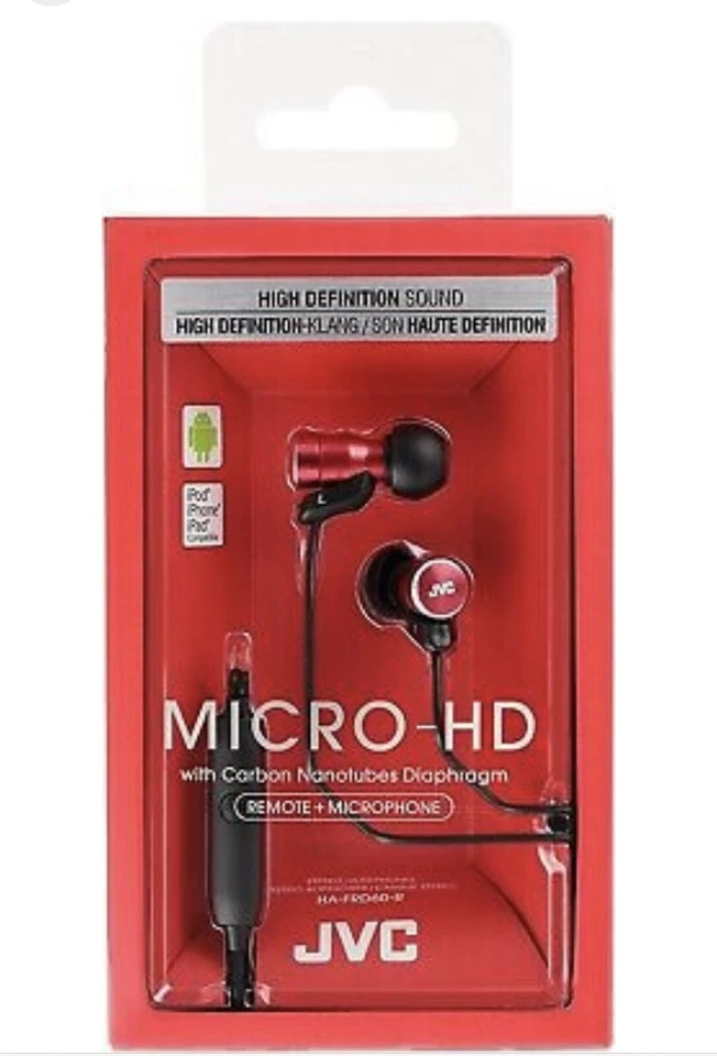JVC HA-FRD60 RED In-Ear Stereo Headphones w/Remote&Mic Micro-HD driver/Brand New - Image 1 of 1
