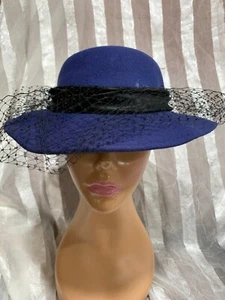 Vintage Blue Miss Bierner Michael Howard 100% Wool Ladies Hat, U.S.A. - Picture 1 of 2