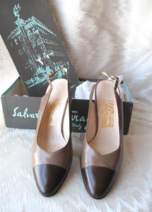 FERRAGAMO TAUPE/BROWN VINTAGE SLINGBACK HEELS, 9B - Picture 1 of 12