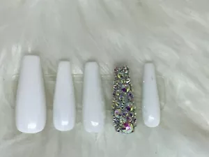 White Bling Luxurious Press on Nails Handmade Custom FREE Application kit - Picture 1 of 6