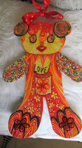 HANDMADE DOOR HANGING HAND PAINTED WOOD  MULTI COLOR +RIBBON FOR LOVE  AND  LUCK - Picture 1 of 8