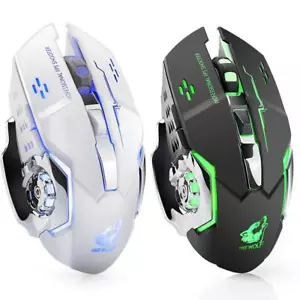 Wireless Gaming Mouse Silent LED Rechargeable Mouse USB Black White Ergonomic - Picture 1 of 12