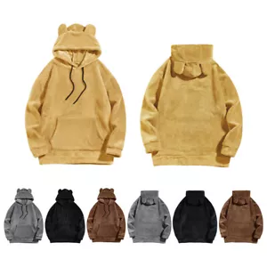 Womens Winter Warm Teddy Bear Hooded Sweatshirt Long Sleeve Fluffy Fleece Hoodie - Picture 1 of 28