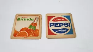 Vintage lot of 2 Arabic Pepsi Cola Mirinda advertising Coaster 1970's Lebanon - Picture 1 of 7