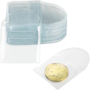 50 Pcs Clear Plastic Coin Storage Sleeves 2.2 X 2 Inch Single Pocket Holders - Picture 1 of 12