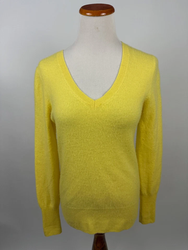 HALOGEN yellow 100% CASHMERE V-Neck Sweater Women's M - Image 1 of 2