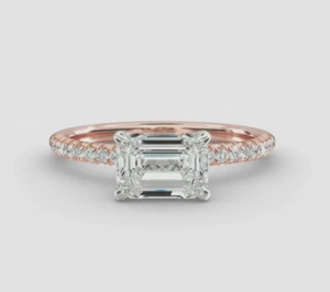 Engagement Ring 14k Multi-Tone Gold 1.30 Carat Lab Created Emerald Cut Diamond - Picture 1 of 7