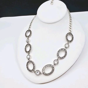 Brighton Rhythm Link Reversible Necklace Swarovski Crystal Silver Tone 20" - Picture 1 of 8
