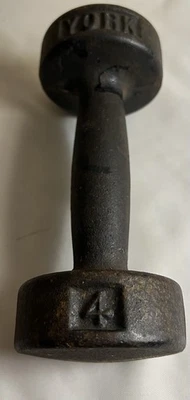Mancuerna de cabeza redonda de hierro fundido York de 4 lb de colección pre-EE. UU. RARA Foto 1 de 4