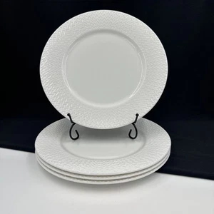 Mikasa Lattice Set Of (4) 10 1/2” Dinner Plates All White Embossed Rim•PRISTINE• - Picture 1 of 17