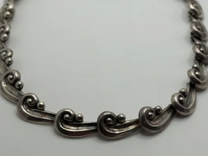 Vintage Margot De Taxco Mexico Sterling Silver Wave Choker Necklace #5134A - Picture 1 of 21