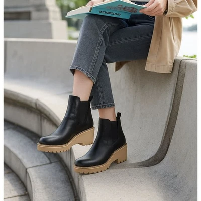 Botas Chelsea Dolce Vita DV Rielle de cuero negras con plataforma y cuña para mujer talla 8,5 Foto 1 de 4