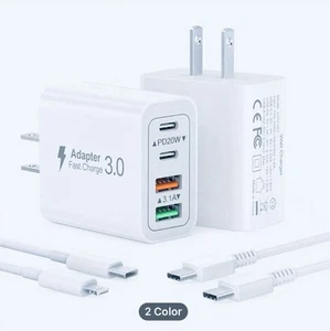 40W Fast 4-Port USB C Wall Charger for iPhone 16 Dual Port iPad, Samsung, Tablet - Picture 1 of 3