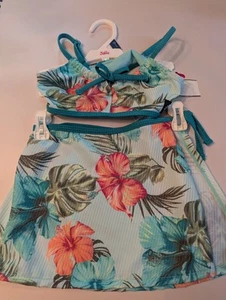 Justice Girls XS (5-6) Tropical Swimsuit Adjustable Strap Top And Sarong NWT - Picture 1 of 8