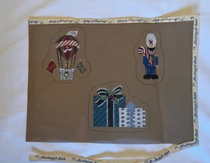 Trio of Christmas ornaments Hand Painted on brown Needlepoint canvas VTG - Picture 1 of 4