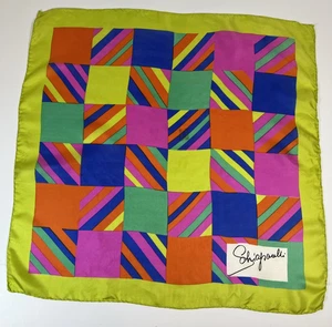 Sciarpa seta vintage Schiaparelli multicolore rosa caldo puce anni 60 mod orlo arrotolato a mano - Foto 1 di 9