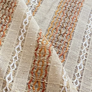 BTY 1970s Casement Fabric Tan Sienna Stripe Decor Curtains - Picture 1 of 7
