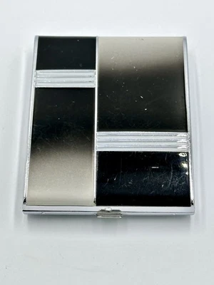 Estuche para cigarrillos Evans - Esmalte negro plateado - Art Deco Foto 1 de 4