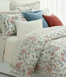 RALPH LAUREN LUCIE BLUE RED & GREEN FLORAL WITH BIRDS REVERSIBLE KING COMFORTER - Picture 1 of 3