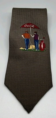 Corbata de golf Coca-Cola vintage - golfistas de dibujos animados, paraguas rojo, fondo a cuadros Foto 1 de 4