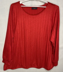 Lane Bryant Shirt Red Ribbed Shimmer Long Sleeve Top Christmas Party 26 28 - Picture 1 of 12