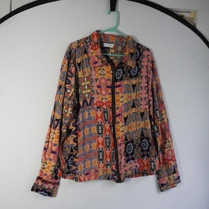 RAGA MAN Men's XXL Colorful Patchwork Print Zip Front Long Sleeve Shirt India - Picture 1 of 10