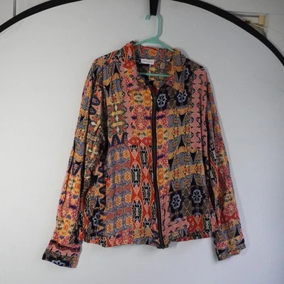 RAGA MAN Men's XXL Colorful Patchwork Print Zip Front Long Sleeve Shirt India - Image 1 of 4