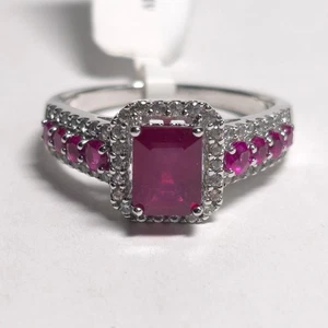 STS 4,18ctw Rubin & Zirkon Halo 925 Sterling Silber Ring Größe 11 - Bild 1 von 12