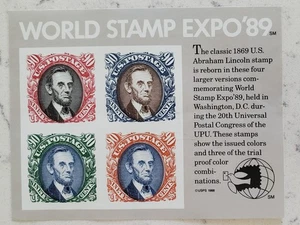 Hoja de recuerdo de la Exposición Mundial de Estampillas Scott #2433 1989 de Estados Unidos en muy buen estado casi nuevo - Imagen 1 de 2
