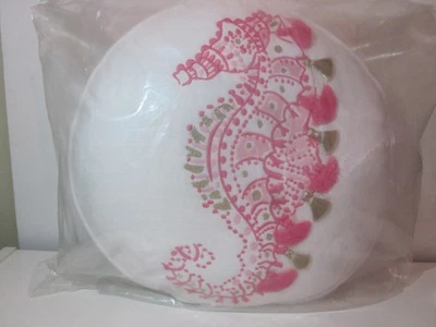 Pottery Barn Kid Lilly Pulitzer Seahorse Pink Tassels Metallic Embroidery Pillow - Image 1 of 4