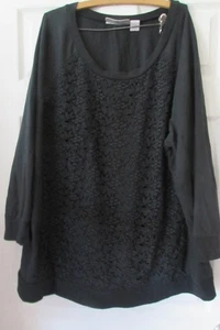 ROAMAN's 3X Baumwolle/Poly schwarz mit Spitzenüberzug Langarm Bluse Oberteil Shirt - Bild 1 von 7