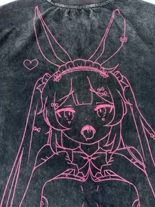 Senpais JP Japan Men’s Black/ Dark Grey Marle Anime Girl T Shirt Tee Mens S-M - Picture 1 of 9