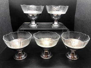 MacBeth-Evans American Sweetheart Sherbet Ice Cream Cups Metal Holders Set Of 5 - Picture 1 of 14