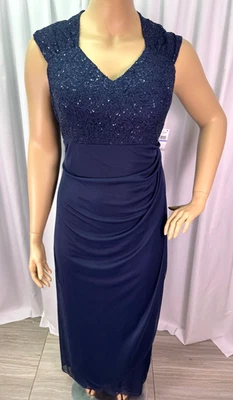 Alex Evenings Navy Sequin Lace Bodice Chiffon Gown Dress Size 18 NWT Formal - Image 1 of 4