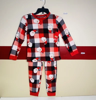  GIRLS Size 8 M Pajama SET  Santa Christmas Blk Red White Plaid Soft Fleece New - Image 1 of 4